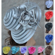 A214 Mujers Church Wedding Kentucky Derby Satin Ribbon Feather Floral Sun Hats   eb-20779411